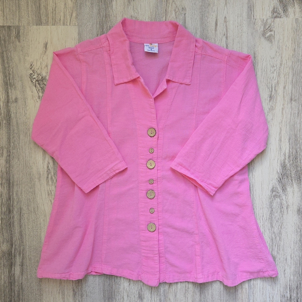 ( Sea Breeze ) Button-Front  Crinkle Shirt